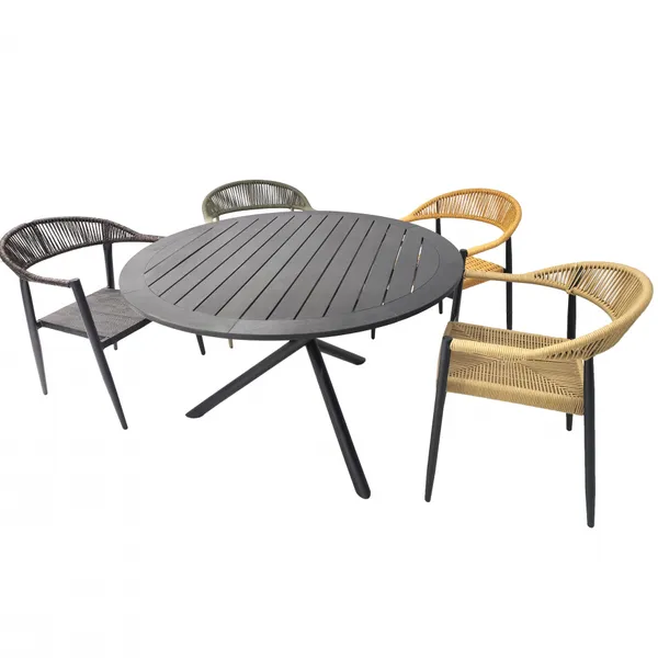 Guangzhou Factory OEM Rattan Furniture Set With Branded Packaging Outdoor Round Dining Table and Chairs