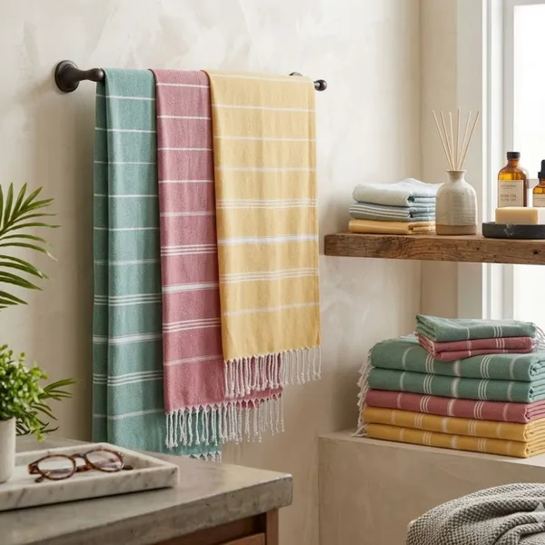 Turkish Beach Towel Quick Dry - Lightweight Striped Pestemal Fouta Towel With Tassels for Travel, Pool, Gym & Blanket