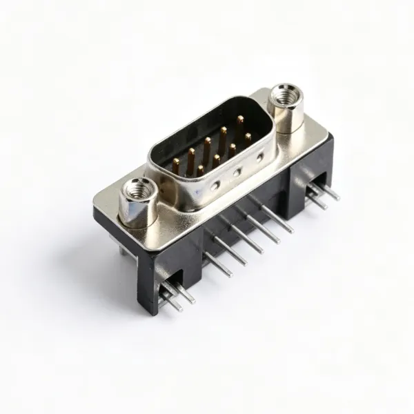 HARTING 09681637813 9 Position D-Sub Male Plug Right Angle Through Hole PCB Connector With Gold Plated Contacts and 4-40 Screw Lock photo-2