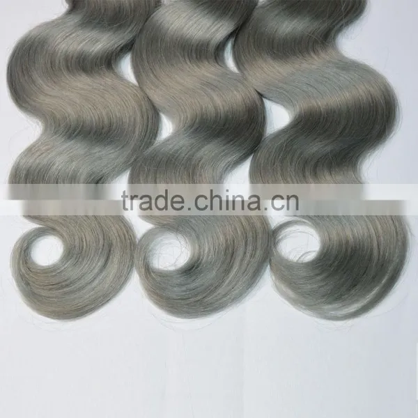 Body Wave Ombre Color Hair, Two Tone Silver Hair Extensions Grey Bulk Remy Hair in Stock photo-2