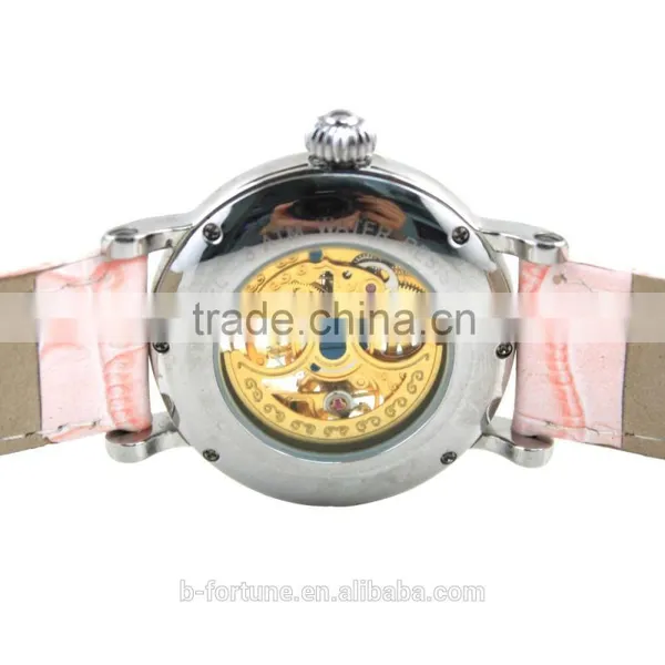 SA8139 IP Rose Gold Vintage Leather Strap Skeleton Auto Watch photo-5