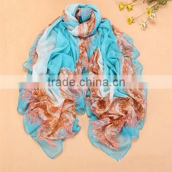 Cool Printing Big Size Plain Square Silk Chiffon Scarf photo-3