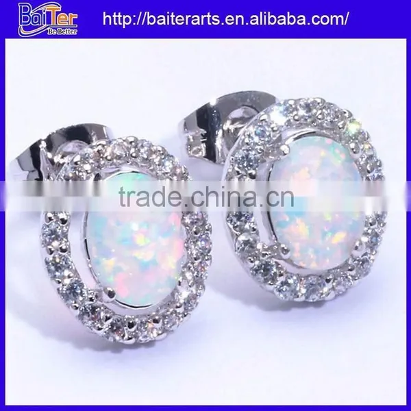 Women 925 Sterling Silver Round White Opal Diamond Stud Earrings Jewelry Quality Choice photo-5