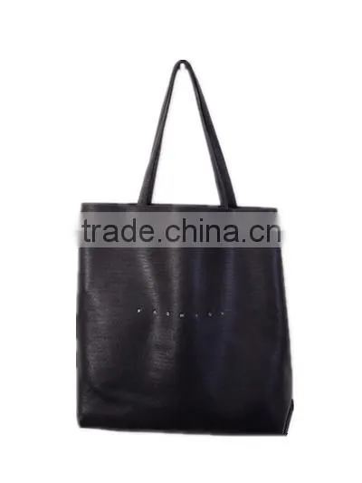 New Girl's Black Leather Simple Handbag for Handout and Travel