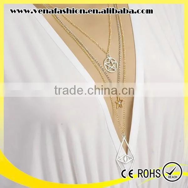 Star Long Multilayers Mix Gold Silver 24k Gold Necklace