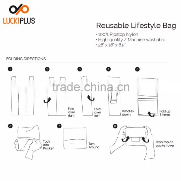 Luckiplus Reusable Shopping Bag Foldable Shopping Bag100% Ripstop Nylon Blue photo-5