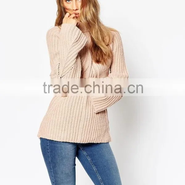 Puff Sleeve Wool High Neck Chunky Sweater Designs for Women photo-2