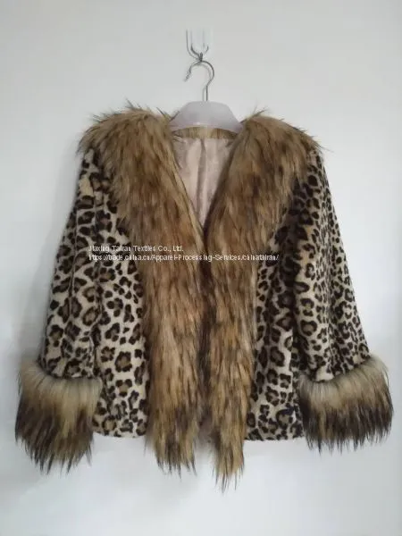 Women's Leopard Fake Fur Jgacket With Big Wool Collar, Clothin photo-3