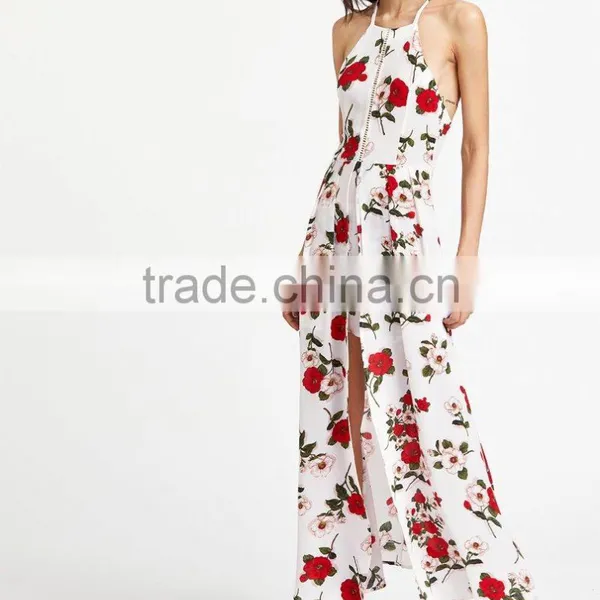 Whosale Clothing OEM Hollow Out Slit Crisscross Back Calico Print Dress photo-2