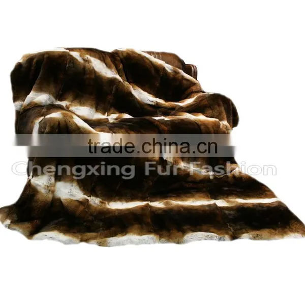 CX-D-58 Natural Color Soft Rex Rabbit Fur Throw Blanket -Genuine Fur Rug photo-4