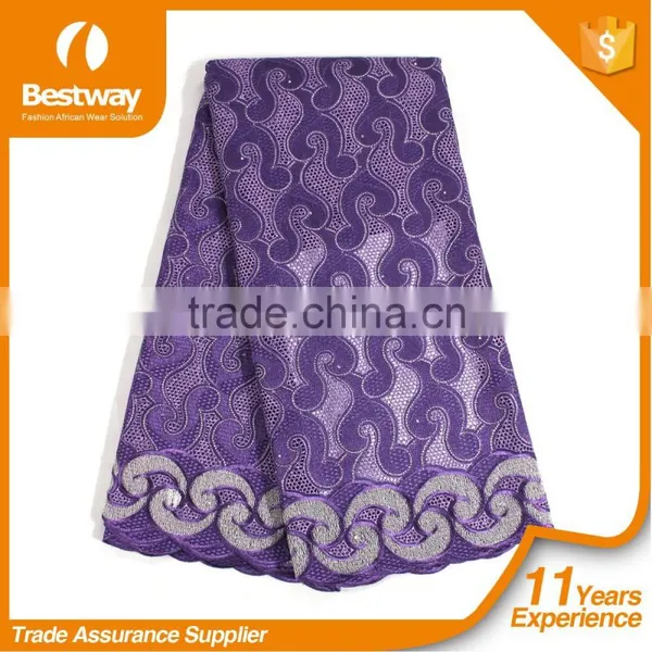Bestway New Design Yiwu Lace Fabric Swiss Cotton Voile Lace With Rhinestone SL0417 photo-2