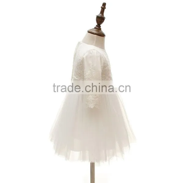 Wholesale Hot Sale Cheap Summer Dress 2017 Baby Clothing Lace Kids White Long Sleeve Tulle Flower Girl Dress photo-4