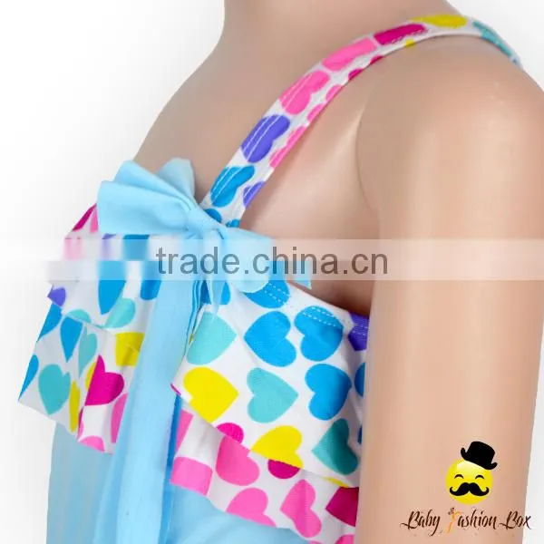 Young Girl Colorful Ruffle Halter Wrap Chest Top Matching Cake Dress Mini Skirt Separable Rainbow Swimwear Set photo-4