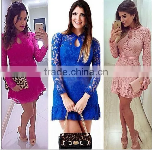 the Latest Autumn Women Long Sleeve Lace Dress Cocktail Mini Dress