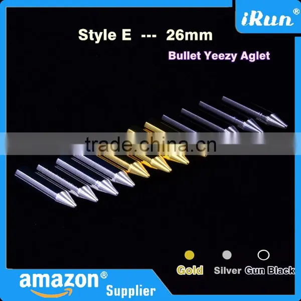 (MOQ:100pcs) High Quality Shoelace Gold/Silver/Gun Black Bullet Aglets - Lace Metal Bullet Aglet for Mids & Lows Trainers