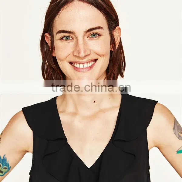 2017 HOT Ruffled in the Front and V-neck Ladies Chiffon Tank Top photo-6