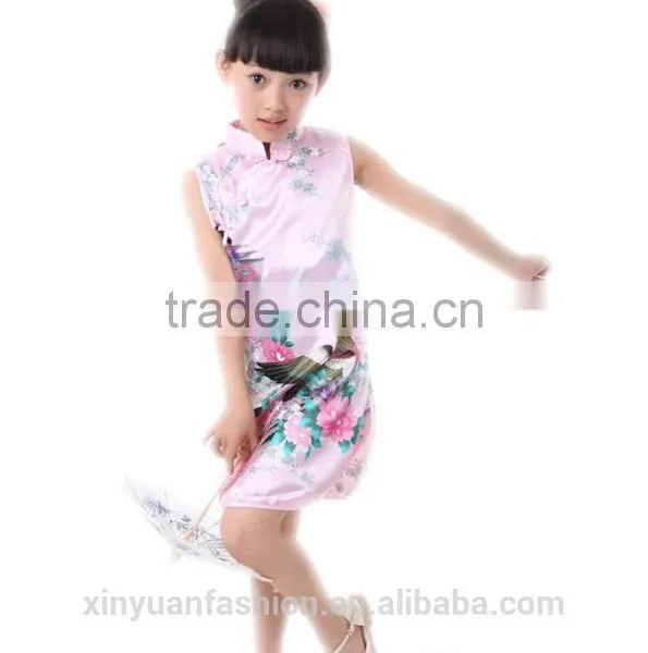 Children Girl Dress Beautiful Girl Elegant Peacock Printing and Short Sleeve Dress photo-4