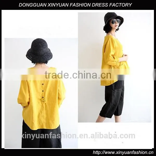 Women Linen Blouse Tops Linen Fabric Clothing Apparel Factory Wholesale