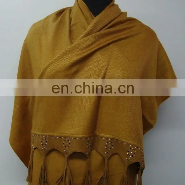Silk Pashmina Scarf With Sued Trims photo-3