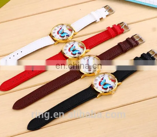 Landscape Butterfly Vogue Style Leather Lady Watch photo-4