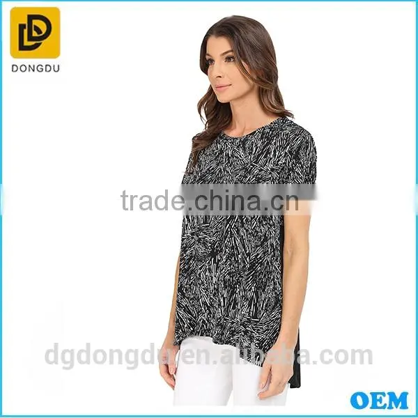 Women Latest Fashion Blouse Design Short Sleeve Lady High-Low Hem Blouse photo-3