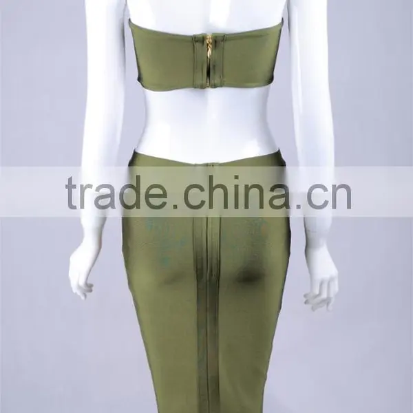 Summer Dress Wholesale 2016 New Strapless Army Green Two Piece Set Sey Bodycon Celebrity Party Pencil Women Bandage Dress Bandag photo-3