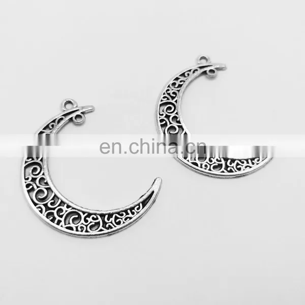 Good Price Metal Making Accessories Metal Double Hole Hollowing Out Crescent Shape Charm Pendant Zinc Alloy Jewelry photo-2