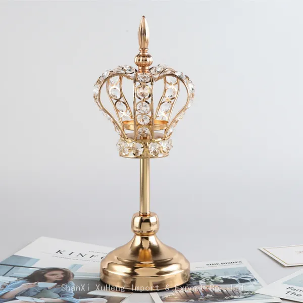 Wholesale Wedding Crystal Glass Candlesticks Metal Gold Silver Crown Candle Holder For Wedding Decoration photo-3