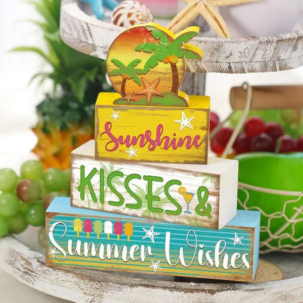 4-Piece Summer Wooden Tiered Tray photo-5