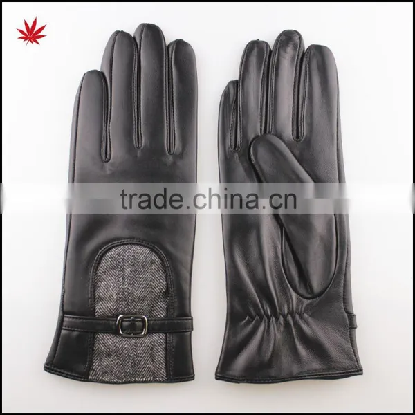 2016 New Style Fashion Lady Genuine Leather and Fabric Touchscreen Leather Gloves