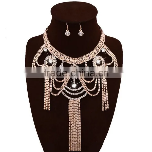 Celebrity Style Luxury Gold Drape Tassel Choker Big Necklace And Earrings photo-5