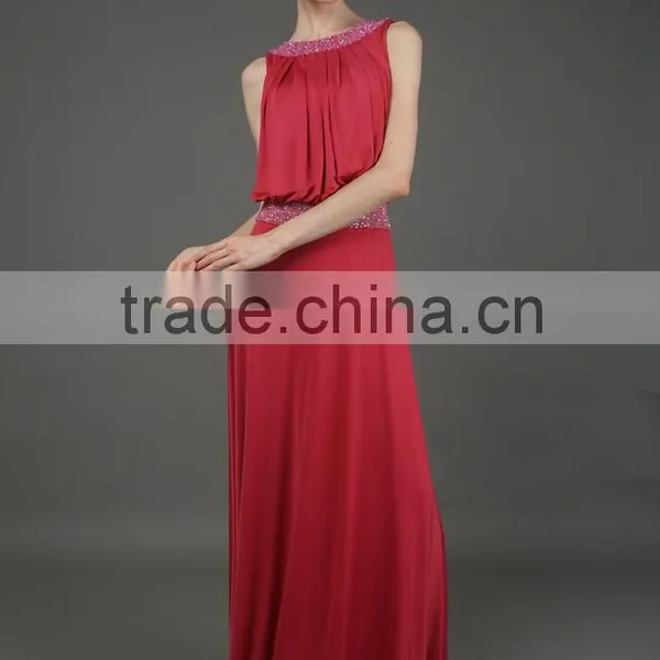 BiBiQ Fashion OEM Maxi Red Beaded Satin Western Gowns Party Dresses photo-4