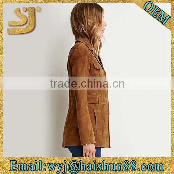 Woman Suede Leather Jacket Brown Color photo-5