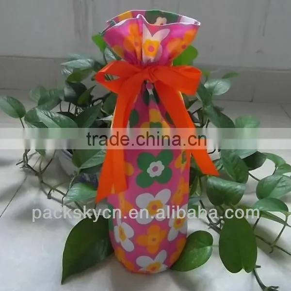 Cotton With Printed Flower Wine Bag Cute
