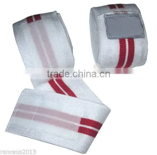 White & Red STRIP Gym Knee Wrap for Weight Lifting/ Gym Knee Wrap in Heavy Elastic