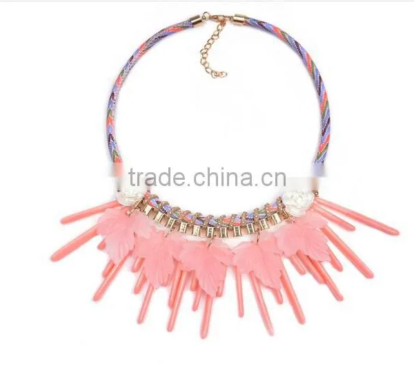2016 New Fashion Bib Collar Leaves Tassels Chunky Luxury Choker Necklace photo-4