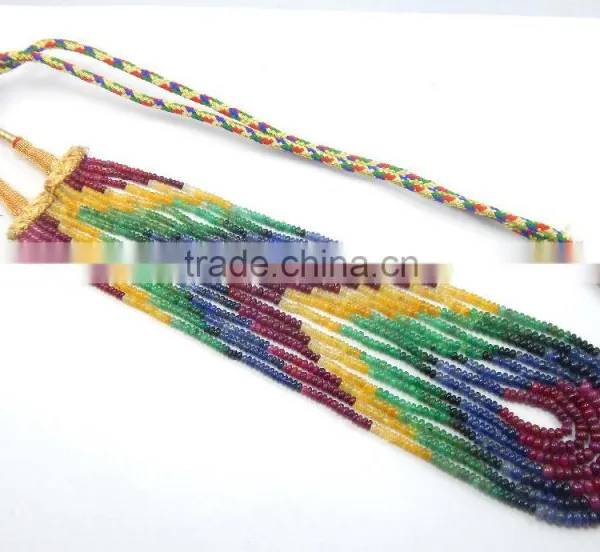 Natural Multi Sapphire Smooth Beads Ruby Emerald Sapphire Beads photo-3
