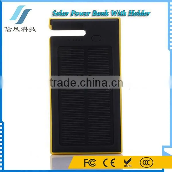 Yellow 5000mAh Dual USB Charger Power Bank Solar Charger With Holder photo-3