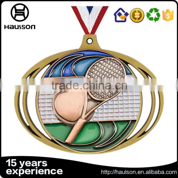Wholesale Custom 3d Embossed Stamping Pad Printing Iron Brass Zinc Alloy Plating Gold Tennis Sport Medal With Ribbon photo-5