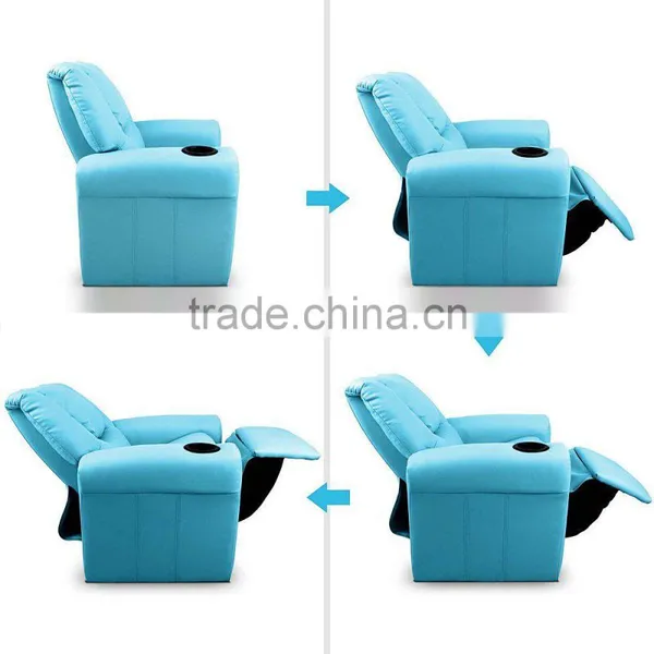 Contemporary Light Blue Vinyl Kids Recliner With Cup Holder photo-5