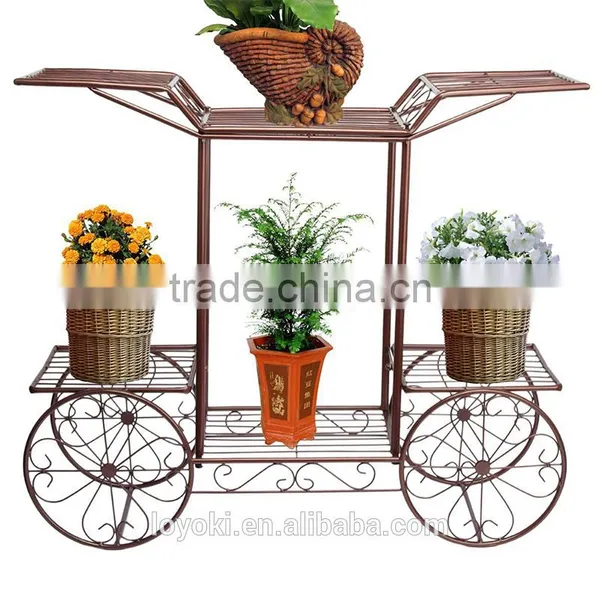 Elegant European Style Cart Design 6 Tier wrought Metal Planter / Flower Pot Holder Display Rack Stand garden decor