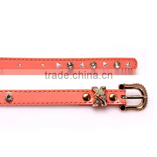 Fashion Rhinestone Inlaid Rivets Decorated Pin Buckle Sex Girl Thin Pink PU Waist Belt photo-6