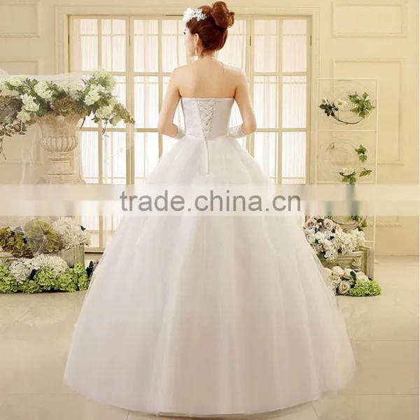 High Quality Strapless Pleats Muslim Wedding Dress photo-4