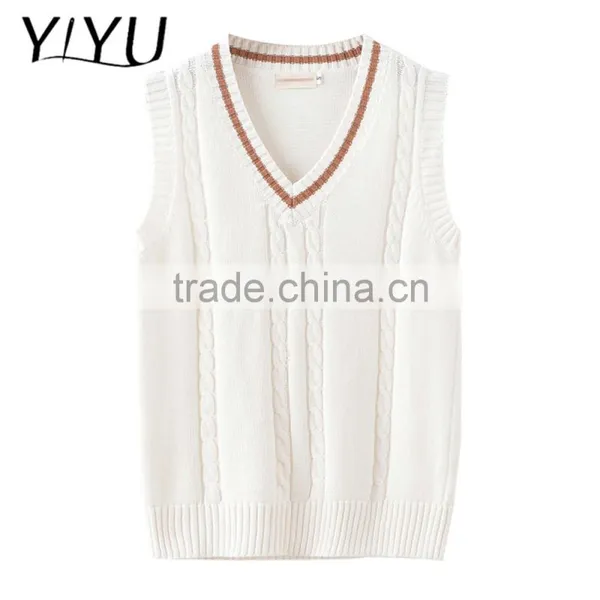 Customized School Uniform 100% Cotton White Cable Knit Vest Sweater