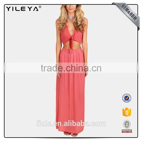Red Transparent Soft Fabric Used Women Long Maxi Skirt With Side Slit photo-2
