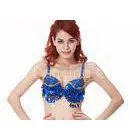 Elasticity Blue Belly Dance Top Bra With Sequins Shining Blue , Size S / M