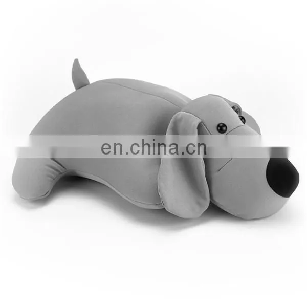 Spandex Microbeads Rest U Shape Pillow Cushion Custom Cute 2 in 1 Plush Soft Stuffed Grey Dog Toy Travel Memory Foam Neck Pillow photo-6