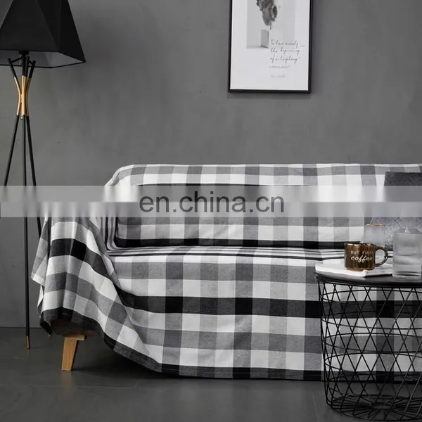 Custom Black and White Checker Sofa Protector Cover 100% Cotton Soft Plush Couch Cover photo-6