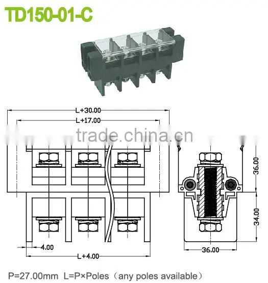 27mm Perforation Terminal Blocks Panel Terminal Blocks With Cover 150A photo-2