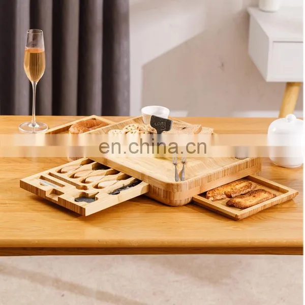 Hot Product Cheese Grazing Board Trays Bamboo Cutting Board Charcuterie Platter With Natural Knife Set Storage Drawers photo-3